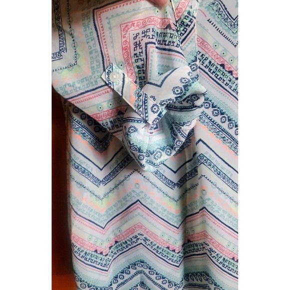 Maurices Tab Sleeve Blouse Top Multicolored Flowy V-Neck Button Shirt Size S - Picture 4 of 7